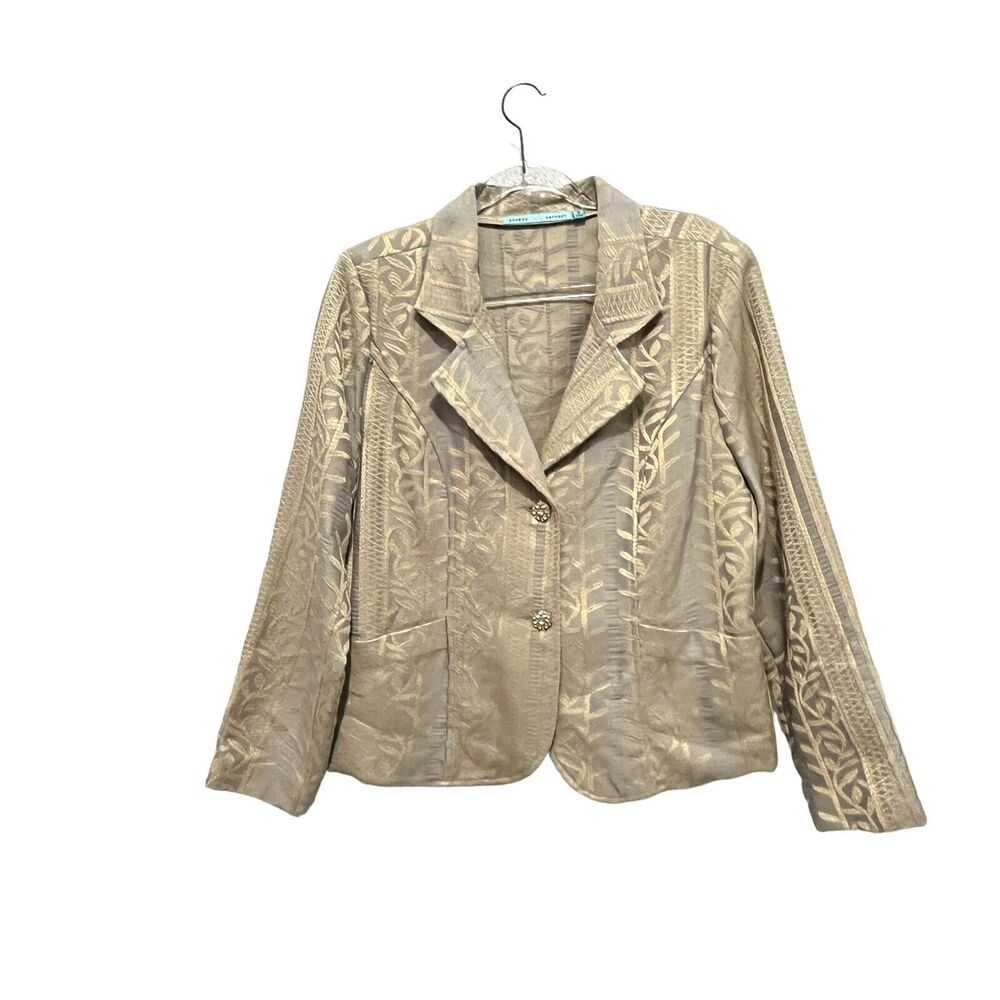 Sharon Anthony Blazer Jacket Woman's Sz 16 Taupe Gold Metallic Unlined Career